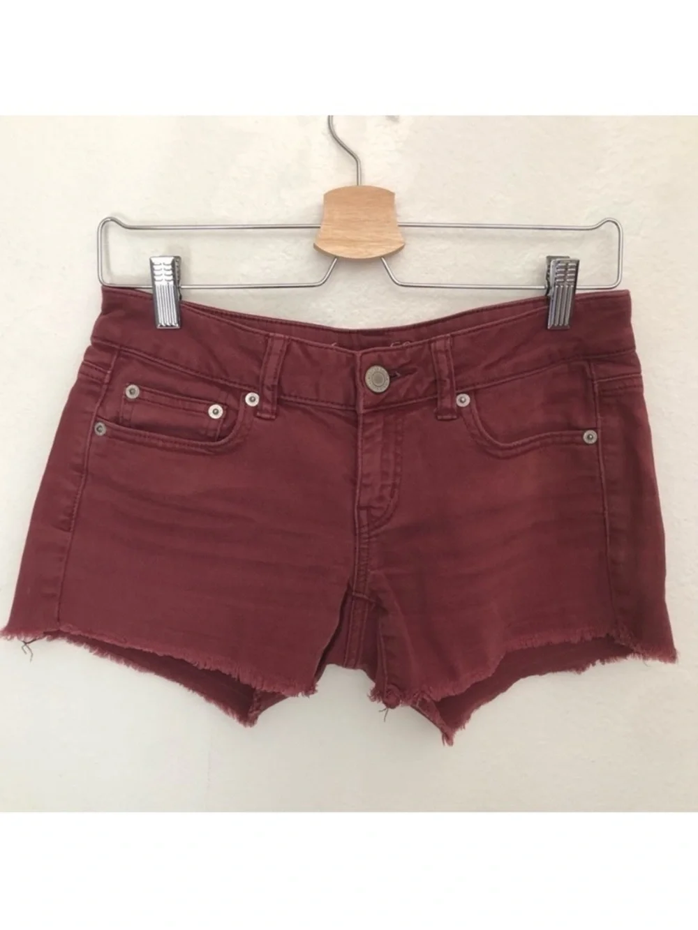 American Eagle Stretch Burgundy Cutoff Microshorts